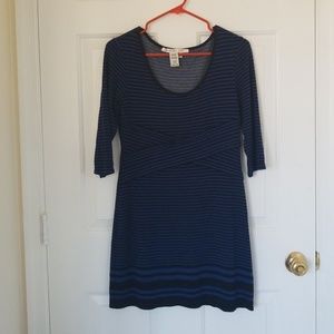 Blue dress with black stripes